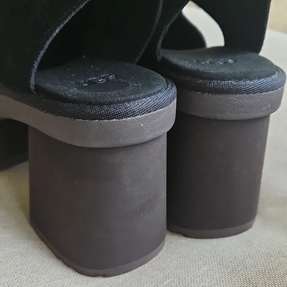 Ugg New Heights Platform Sandals Black Suede Zip Side, Sz: 10 NWT - Picture 7 of 9